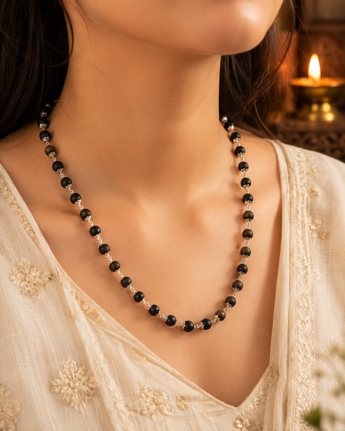 Silver Plated Karungali Mala & Bracelet Set