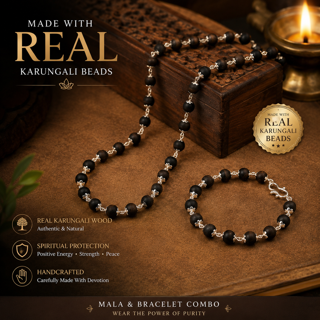 Silver Plated Karungali Mala & Bracelet Set